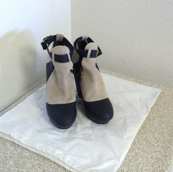 Balenciaga Shoes - Balenciaga Black Beige Suede Wedge Boots